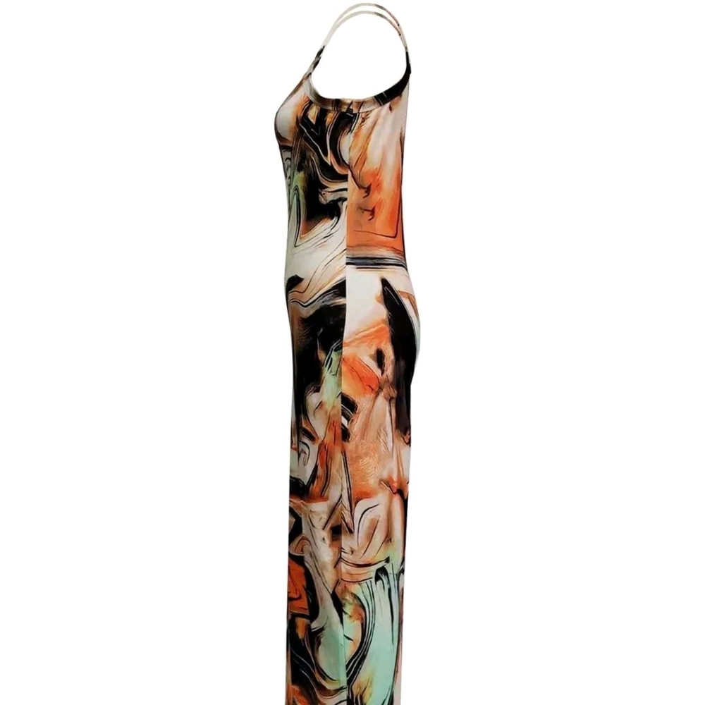 Abstract Print Sleeveless Maxi Dress - Multi-Color - Picture 4 of 4